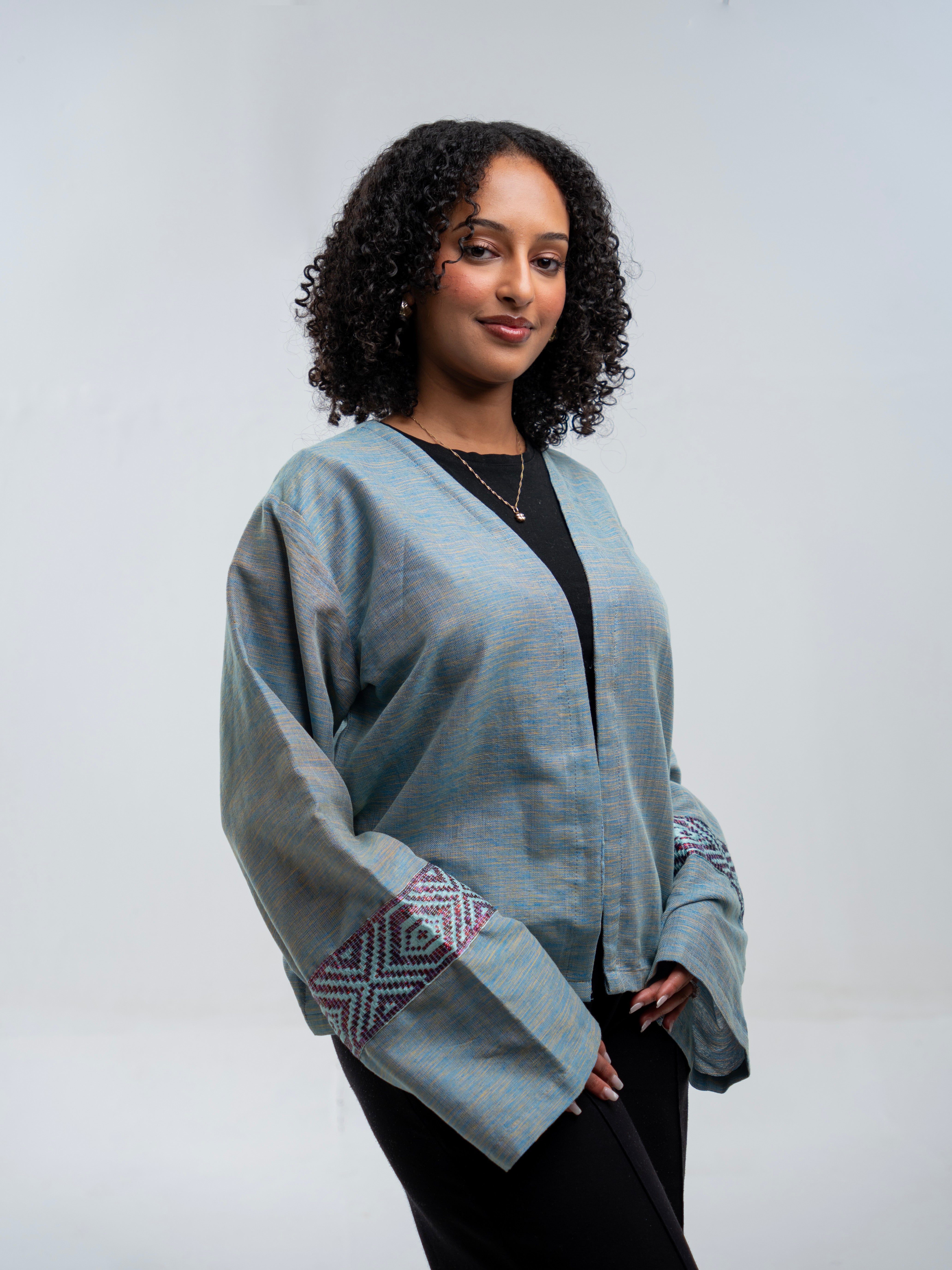 Blue Long Sleeve Crop Shirt